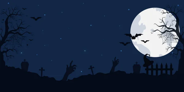 可怕的万圣节背景 毛骨悚然的手 十字架 蝙蝠在满月的背景下 — 图库矢量图片