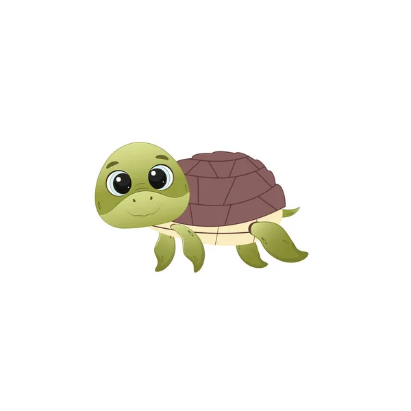 Mignon Personnage Tortue Dessin Animé Tortue Isolée Sur Fond Blanc — Image vectorielle