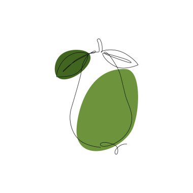 Avokado sürekli bir çizgi çiziyor. Beyaz arka planda el çizimi doğrusal avokado. Vektör