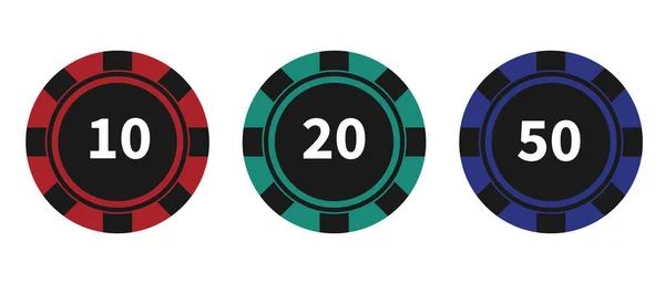 Ein Set Farbiger Pokerchips Token Auf Weißem Hintergrund Vektor Illustration — Stockvektor