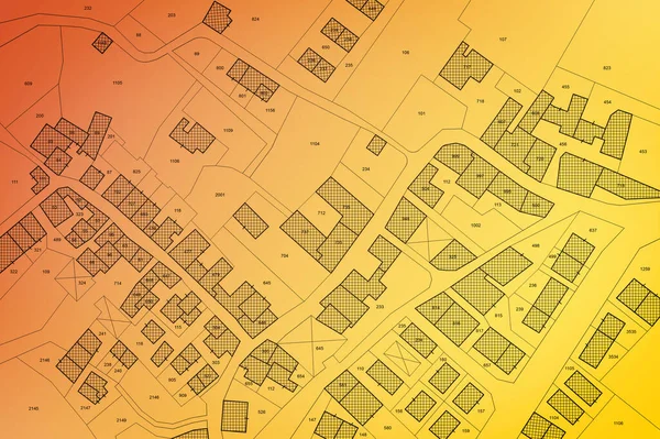 Imaginární Katastrální Mapa Území Budovami Silnicemi Pozemky Koncept Katastru Nemovitostí — Stock fotografie