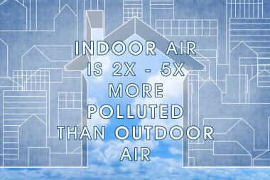 Indoor Air is More Polluted than Outdoor Air - concept image with house against a cloudy sky. clipart