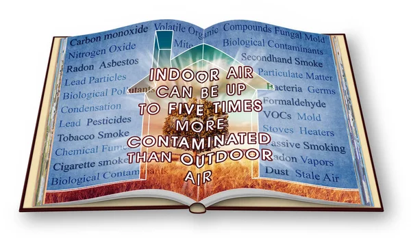 Indoor Air More Contaminated than Outdoor - concept image with the most common dangerous domestic pollutants in our homes - 3D rendering concept.