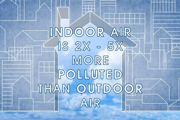 Indoor Air is More Polluted than Outdoor Air - concept image with house against a cloudy sky.