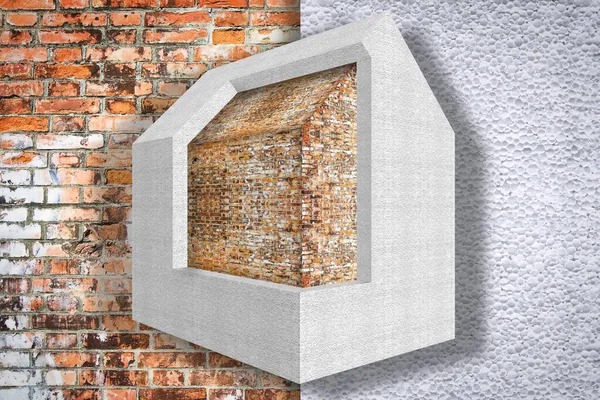Oude Bakstenen Muur Van Een Woongebouw Thermisch Geïsoleerd Met Polystyreen — Stockfoto