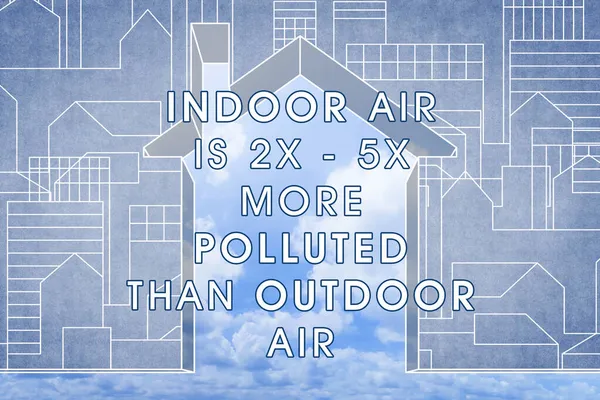 Крытый Воздух Загрязнен Наружный Воздух Концептуальное Изображение Домом Против Облачного — стоковое фото