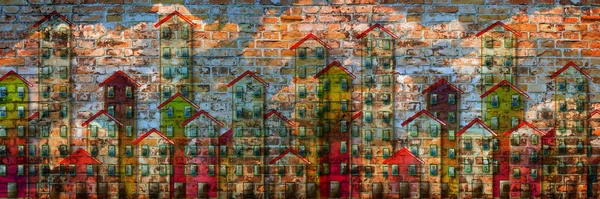 Public Housing Concept Image Painted Brick Wall Copyright Owner Graffiti — стоковое фото