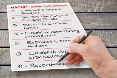 HACCP planları hakkında yedi temel prensip (Tehlikeli Analiz ve Kritik Kontrol Noktaları) - Gıda endüstrisi konseptinde gıda güvenliği ve kalite kontrolü imajı