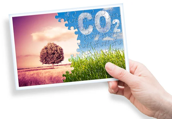 Riduzione Della Presenza Co2 Nell Atmosfera Puzzle Puzzle Immagine Contro — Foto Stock