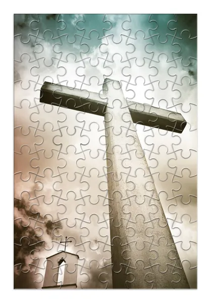 Reconstruir Perder Nossa Imagem Conceito Cruz Cristã Forma Quebra Cabeça — Fotografia de Stock