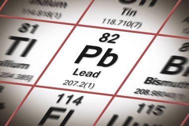 Mendeleev periyodik tablosuna sahip kurşun kimyasal element - konsept resim.