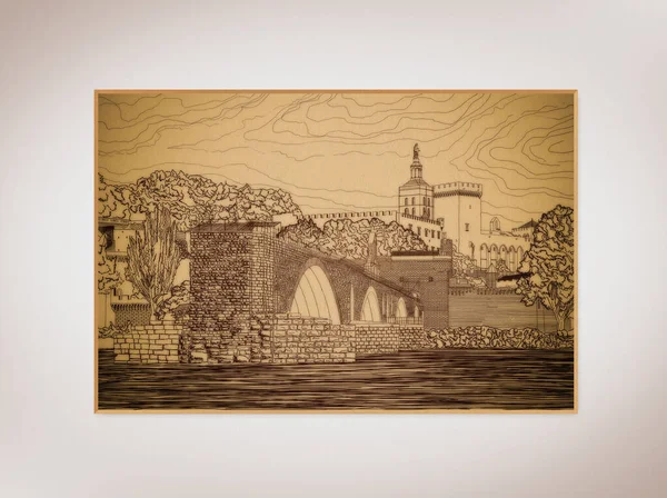 Avignon Stadt Mit Der Alten Kaputten Mittelalterlichen Brücke Von Saint — Stockfoto