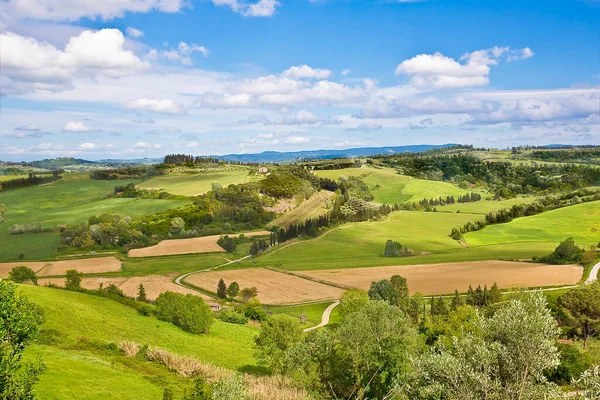 Krásná Toskánská Krajina Údolími Kopci Jaře Město Itálie Toskánsko Pisa — Stock fotografie