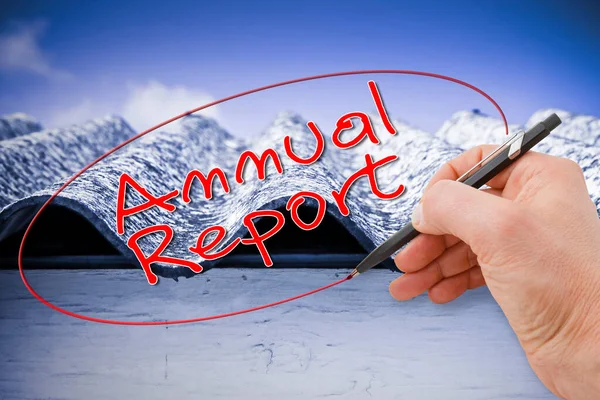 Hand Writing Annual Report Background Image Representing Asbestos Roof Toned — Stock fotografie