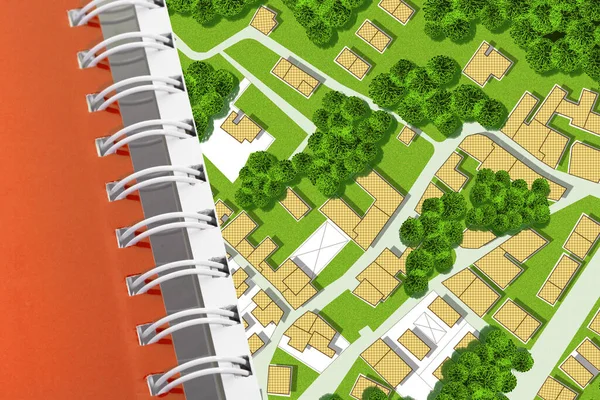 Fantasievolle Katasterkarte Des Territoriums Mit Gebäuden Straßen Und Grundstücken Grundbuchkonzept — Stockfoto