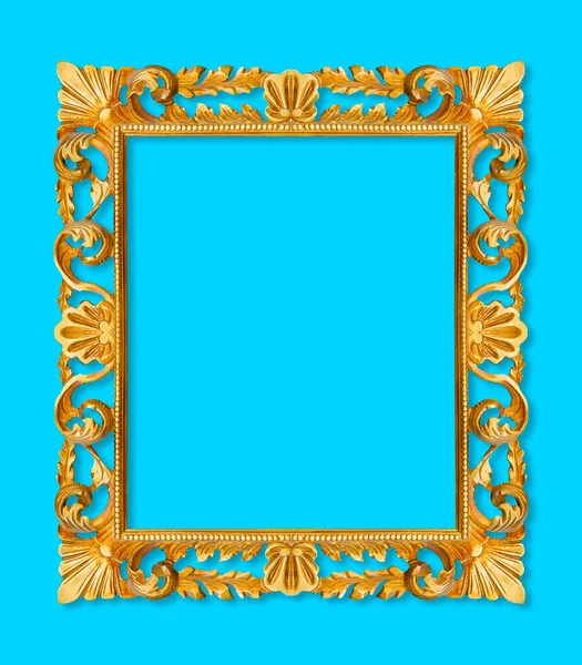 Old Italian Wooden Carved Frame Golden Floral Decorations Solid Color — Stock Photo, Image