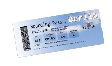 Uçak yatılı geçiş bileti üzerinde beyaz - izole Berlin'e görüntü içeriğini tamamen icat