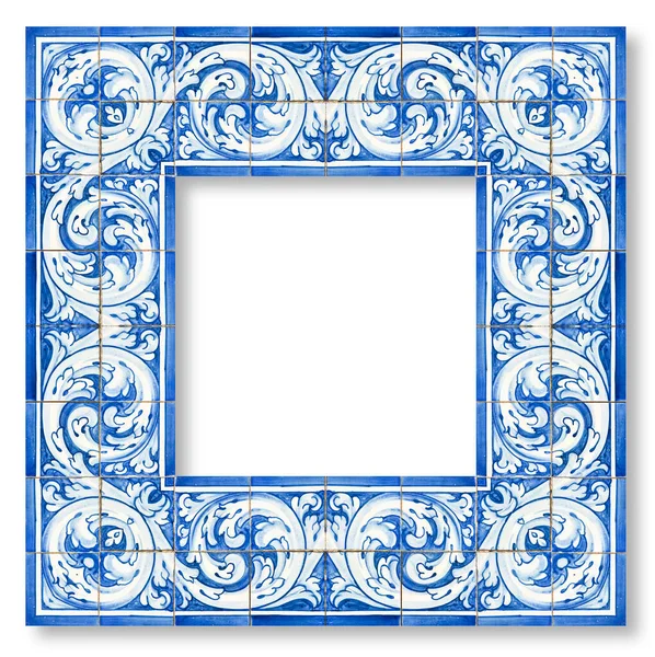 Design Rámu Typickou Portugalskou Dekorací Zvanou Azulejos Koncept Izolovaný Bílém — Stock fotografie