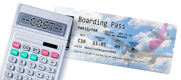Flygbiljetter För Ombordstigning Kostnader Koncept Med Miniräknare Innehållet Bilden Helt — Stockfoto