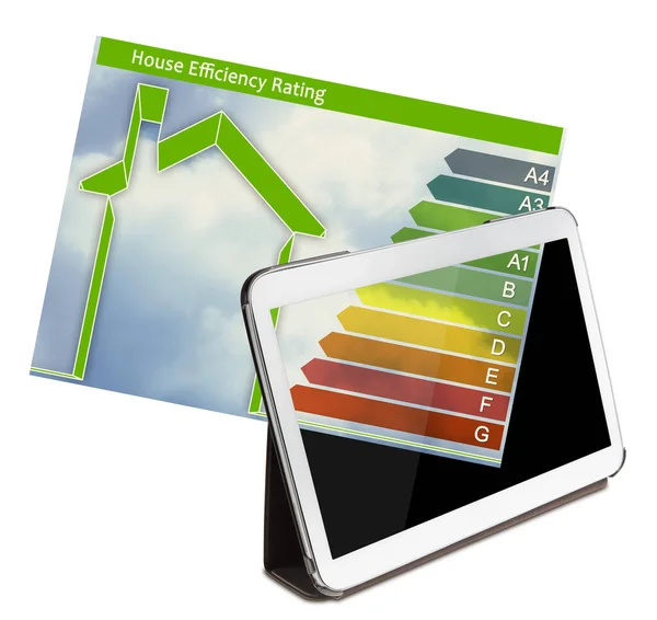 Concepto Eficiencia Energética Los Edificios Con Una Tableta Digital Con —  Fotos de Stock