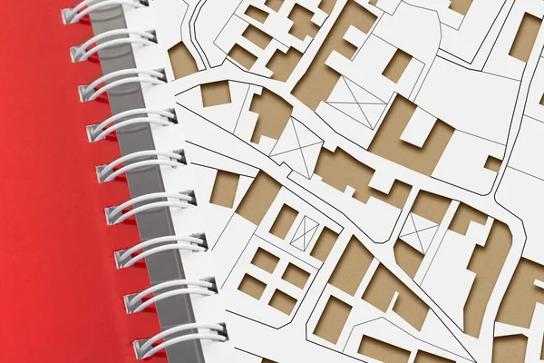 Imaginární Katastrální Mapa Území Budovami Silnicemi Pozemky Koncepce Katastru Nemovitostí — Stock fotografie