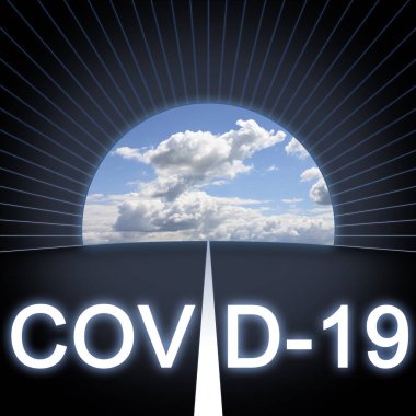 Tünelin dışındaki Covid-19 - Coronavirus konsept görüntüsünden bağımsız.