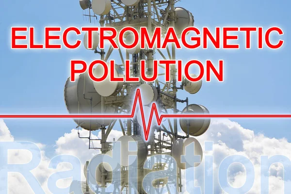 Warnung Vor Elektromagnetischen Strahlungsemissionen Und Gesundheit Konzept Mit Basisfunkstation Für — Stockfoto