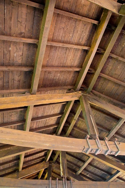 Old Wooden Truss Structure Called Palladian Truss Beams Wooden Roof — Stock Photo, Image