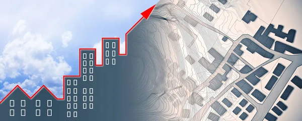 Emlak piyasası eğiliminin büyümesi - konsept whit çizelgesi hayali şehir haritası