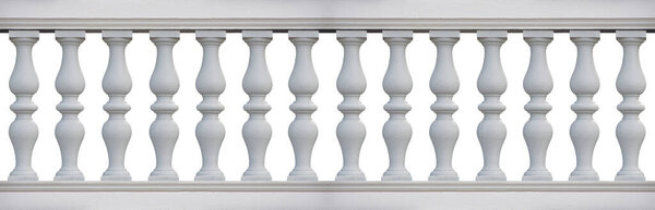 Старая классическая бетонная итальянская балюстрада - бесшовная концепция рисунка на белом фоне для удобного выбора.