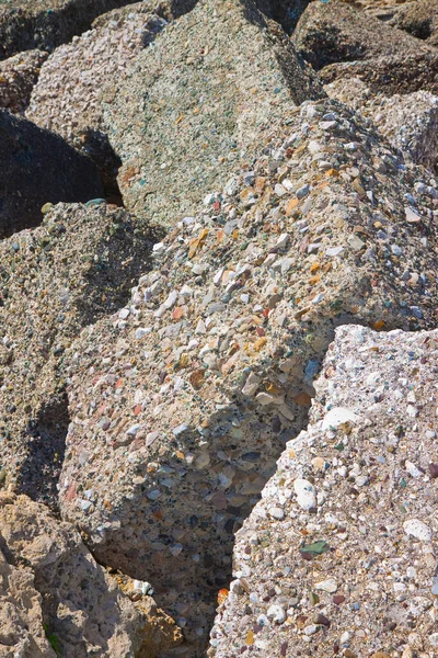 Group Concrete Blocks Groyne Made Cement Gravel Protection Sea Waves — Stock Photo, Image