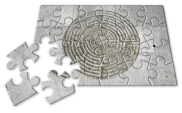 Labirinto Scolpito Muro Pietra Medievale Concetto Soluzione Forma Puzzle — Foto Stock