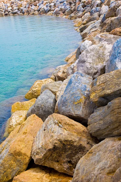 Morze Burza Ochrony Tamy Kamiennych Bloków Przed Wodą Morską — Zdjęcie stockowe