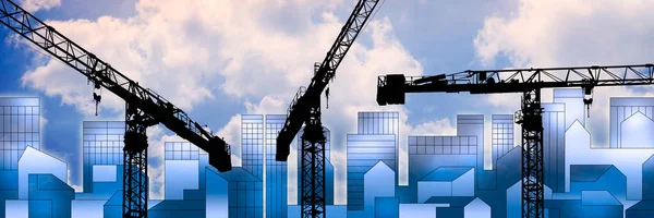 Tower Crane Construction Site Imaginary City Skyline Construction Industry Concept — Stock Photo, Image