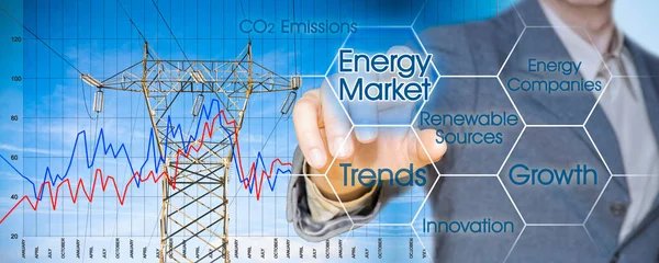 Grafik Zum Energiemarkt Und Zur Energieproduktion Konzept Mit Strommasten Und — Stockfoto