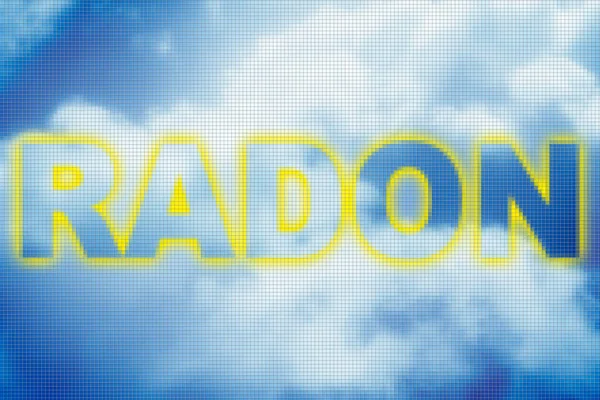 Text Radonového Plynu Proti Zakalené Obloze Koncepční Obraz Pixelačním Efektem — Stock fotografie