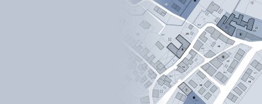 Kentsel varış yerleri, yollar, inşa edilebilir alanlar ve arazi grafiği ile Hayali Genel Şehir Planı - Kopya alanı ile bayrak tasarımı - Not: harita tamamen icat edilmiş ve gerçek bir yeri temsil etmiyor
