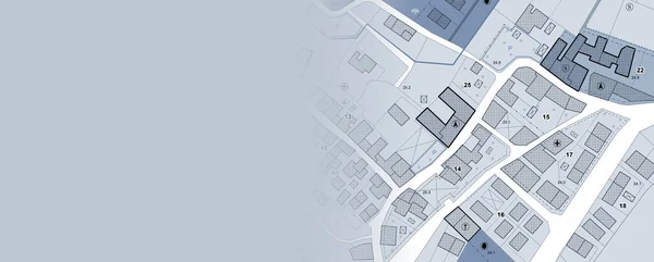 想像上の都市計画都市の目的地 建設可能な地域と土地のプロット コピースペースのバナーデザイン 地図は完全に発明され 実際の場所を表すものではありません — ストック写真