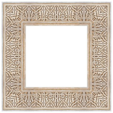 Geometrik ve doğal şekilli tipik el sanatları maroccan alçı dekorasyonlarının çerçeve bileşimi - fotokopi alanı ile konsept resim.