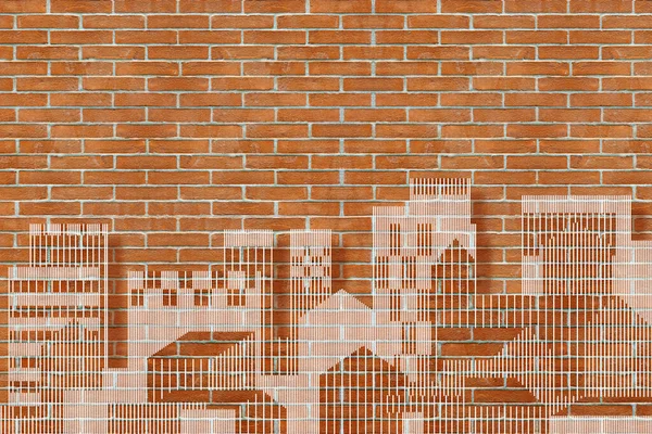Skyline Modern Hypothetical City Concept Black Lines Brick Wall — Stock Photo, Image