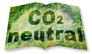 CO2 nötr metin - 3D görüntüleme bir orman arka planı karşı fotobook kavramını açtı