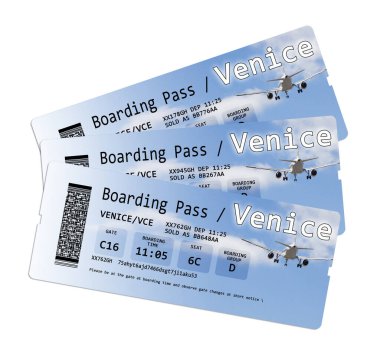 Venedik'e uçak bileti biletleri beyaz izole