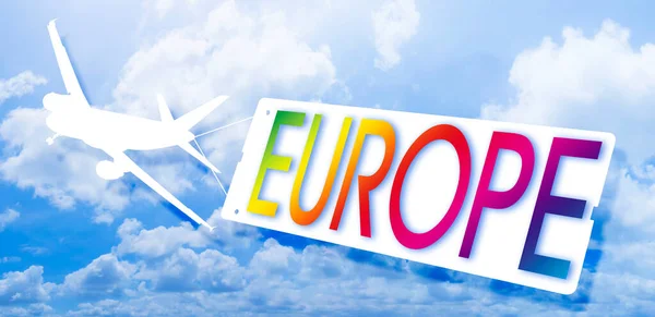 Bilhete Embarque Companhia Aérea Para Europa Imagem Conceitual Com Avião — Fotografia de Stock