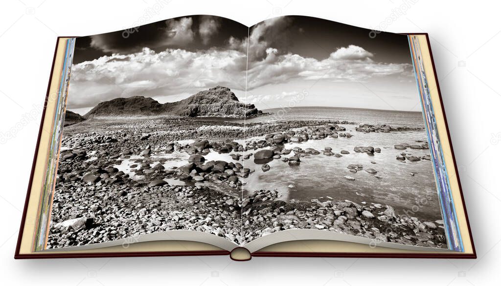 3D render of an opened photo book with Irish landscape (Northern Ireland - United Kingdom). I'm the copyright owner of the images used in this 3D render.