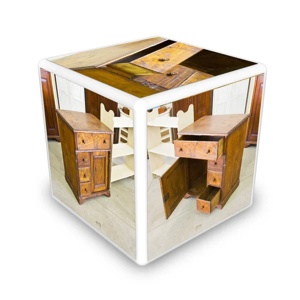 Detalj Antika Italienska Möbler Precis Restaurerat Render Kub Formad Konceptuell — Stockfoto
