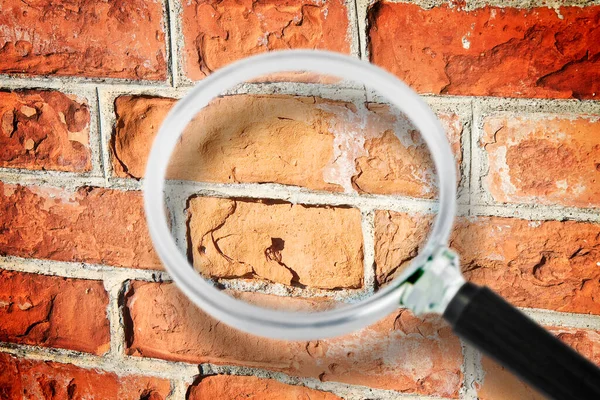 Altitalienische Ziegelmauer Mit Beschädigten Ziegeln Konzeptbild Durch Die Lupe Gesehen — Stockfoto