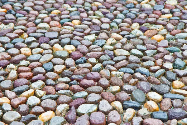Detalhe Colorido Piso Calhau Arredondado Permeável Água Com Pedra Polida — Fotografia de Stock