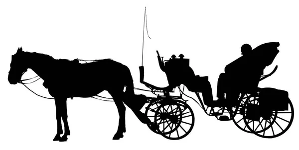 Old Carriage Pulled Stationary Horse Black Figure Silhouette Isolated White — Foto de Stock