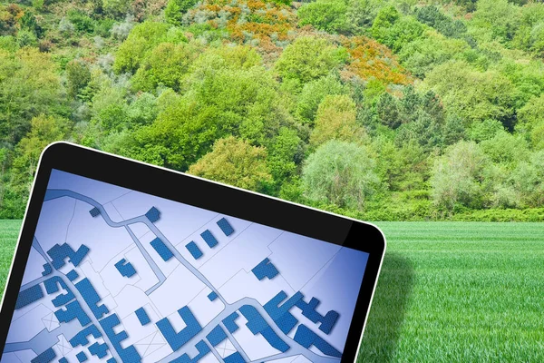 Grond Perceelbeheer Vastgoedconcept Met Een Braakliggend Terrein Een Groen Veld — Stockfoto