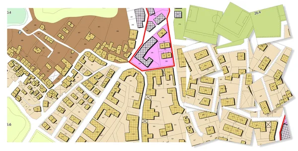 Imaginary General Urban Plan Med Indikationer Städer Med Byggnader Vägar — Stockfoto